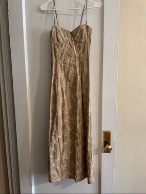 Zara Beige Floral Maxi Slip Dress